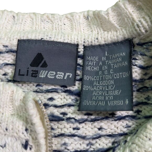 Lizwear Sweater Women's Large Ivory Knit Crew Romantic Classics 1/4 Zip Thermal - Picture 8 of 11